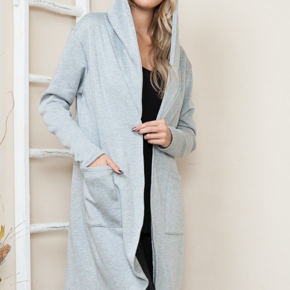 BRUSH HOODED OPEN CARDIGAN WITH SIDE POCKETS - Picture 3 of 5